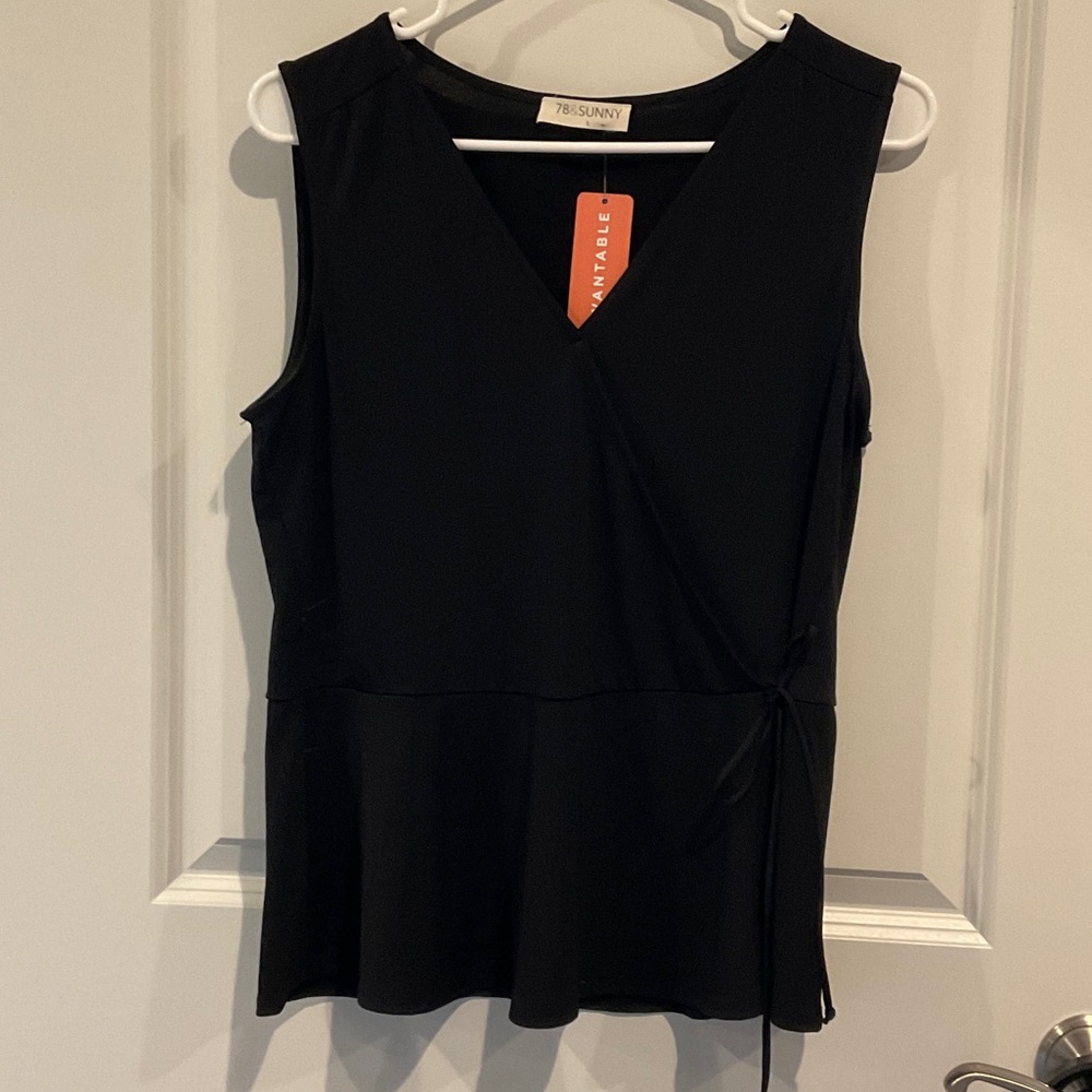 78 & Sunny Black Sleeveless Wrap Blouse